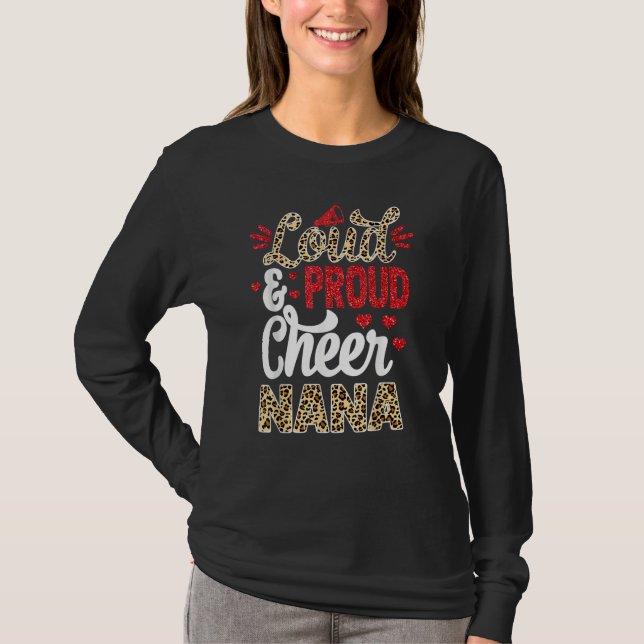 Cheer Nana Biggest Fan Leopard Print And Pom Pom T-Shirt (Front)