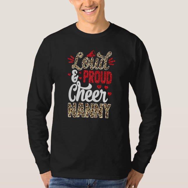 Cheer Nanny Biggest Fan Leopard Print And Pom Pom  T-Shirt (Front)