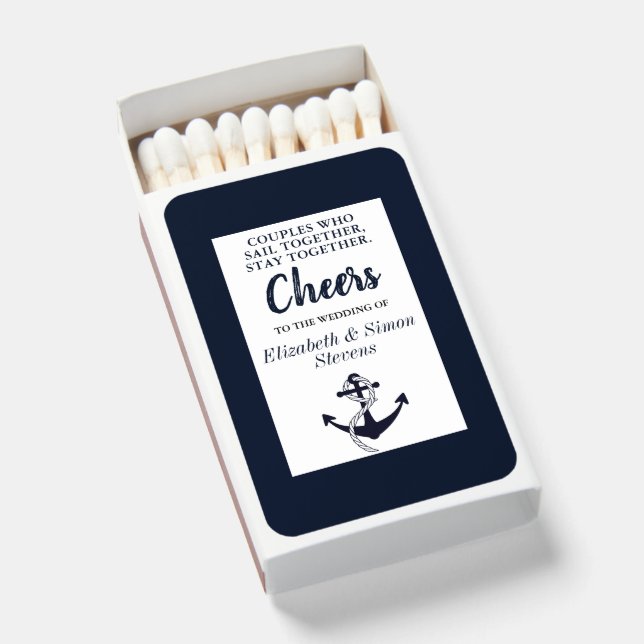 Cheer Nautical Anchor Sailing Wedding Blue Favor Matchboxes (Front Open)