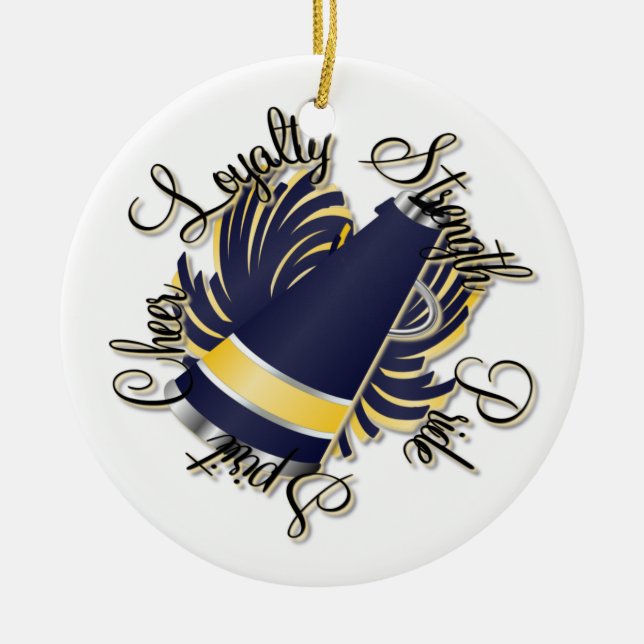 Cheer Navy and Yellow Customizable Ornament (Front)