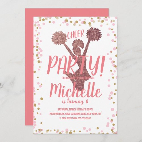 Cheer Party Cheerleading Birthday Blush Pink Invitation