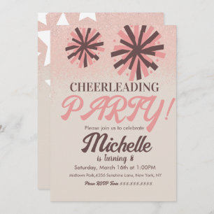 Cheer Party Cheerleading Birthday Pink Stars Invitation