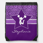 Cheer / Pom Cheetah Print With Monogram In Purple Drawstring Bag at Zazzle