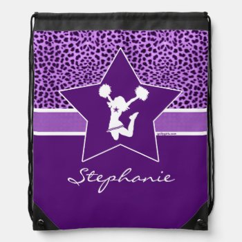 Cheer / Pom Cheetah Print With Monogram In Purple Drawstring Bag by GollyGirls at Zazzle
