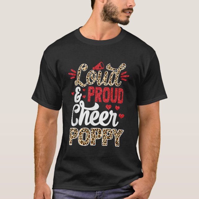Cheer Poppy Biggest Fan Leopard Print And Pom Pom T-Shirt (Front)