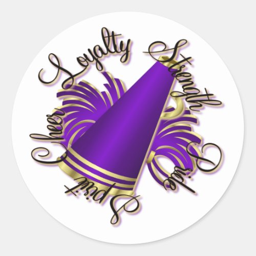 Cheer Purple and Gold Qualities Classic Round Sticker