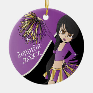 Cheer 📣💖 Purple Cheerleader Girl Ceramic Ornament