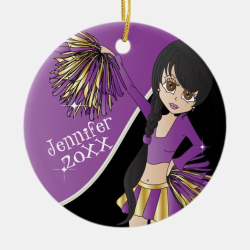 Cheer  Purple Cheerleader Girl Ceramic Ornament