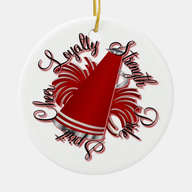Cheer Red and White Customizable Ornament (Front)