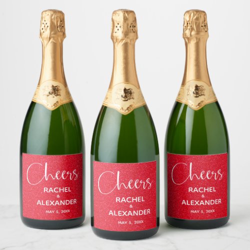 CHEER Red Glitter Wedding Sparkling Wine Labels