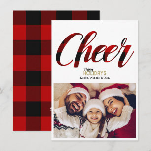 CHEER Red Plaid Christmas Holiday Photo Card