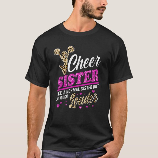 Cheer Sister Biggest Fan Leopard Print And Pom Pom T-Shirt (Front)