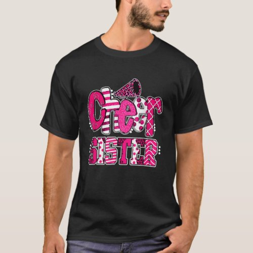 Cheer Sister Biggest Fan Leopard Print And Pom Pom T_Shirt