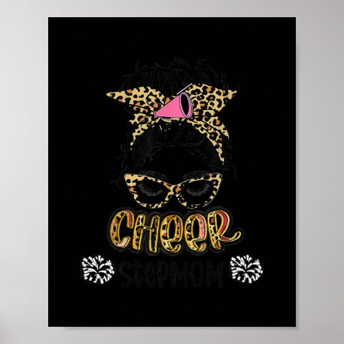 Cheer Stepmom Leopard Messy Bun Cheerleader Poster