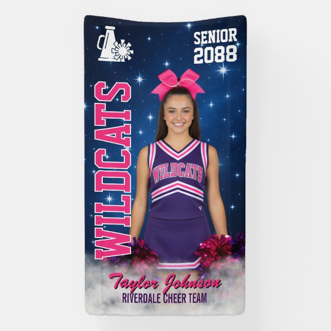 Cheer Team Custom Sports Photo Senior Cheerleading Banner (Vertical)