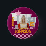 Cheer Team Senior Night Cheerleader Retro Button<br><div class="desc">Personalized Sports Button featuring your athlete’s photo, name, jersey number, team colors, and more. This custom player batch is perfect for showing team spirit and celebrating your favorite player. Add your own picture and text easily, customize the colors to match team. Whether it's for football, soccer, volleyball, baseball, basketball, hockey...</div>