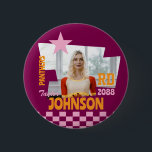 Cheer Team Senior Night Cheerleader Retro Button<br><div class="desc">Personalized Sports Button featuring your athlete’s photo, name, jersey number, team colors, and more. This custom player batch is perfect for showing team spirit and celebrating your favorite player. Add your own picture and text easily, customize the colors to match team. Whether it's for football, soccer, volleyball, baseball, basketball, hockey...</div>