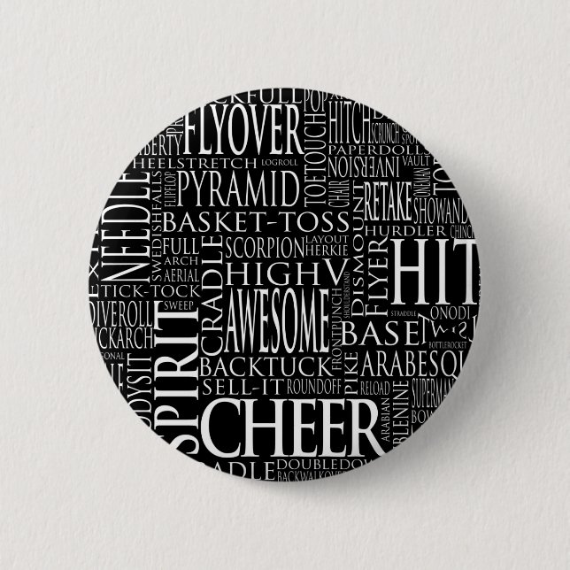 Cheer Terms Word Cloud in Black and White Pinback Button (Front)