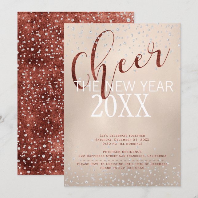 Cheer the New Year Gold Foil Diamonds Party Invitation (Front/Back)