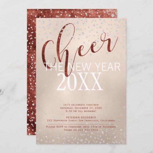 Cheer the New Year Gold Foil Diamonds Party Invitation