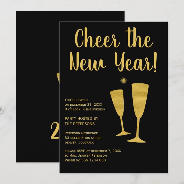 Cheer the New Year party celebration invite (Front/Back)