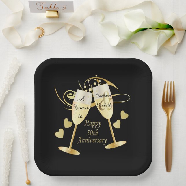 Cheer to 50 Year Anniversary Paper Plates (Wedding)
