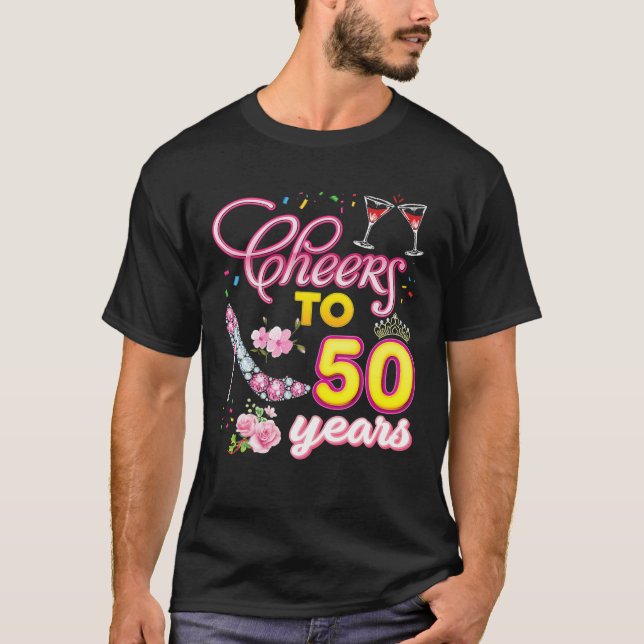 Cheer To 50 Years Old Wine 50Th Birthday Diamond S T-Shirt (Front)