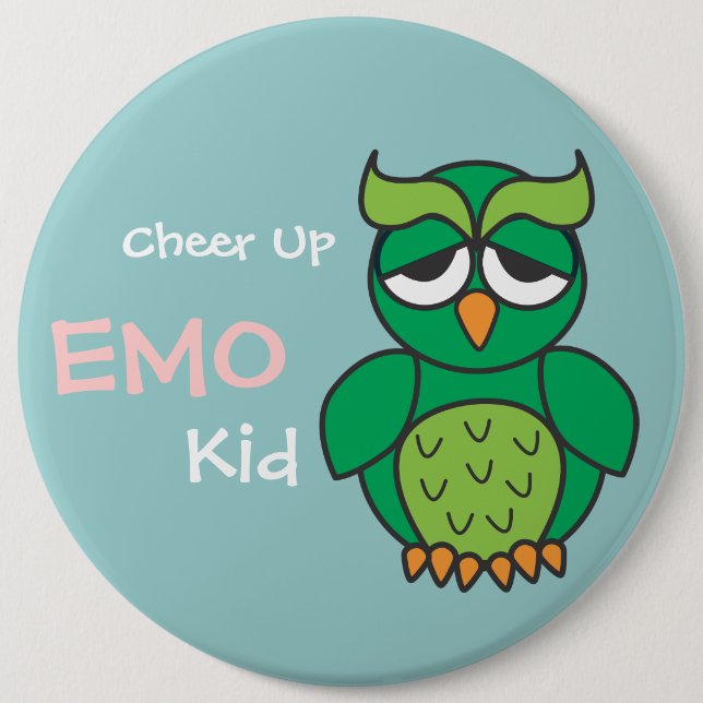 Cheer Up Emo Kid Owl Pinback Button (Front)