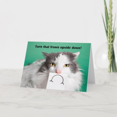Cheer Up Encouragement Funny Cat With Frown Holiday Card