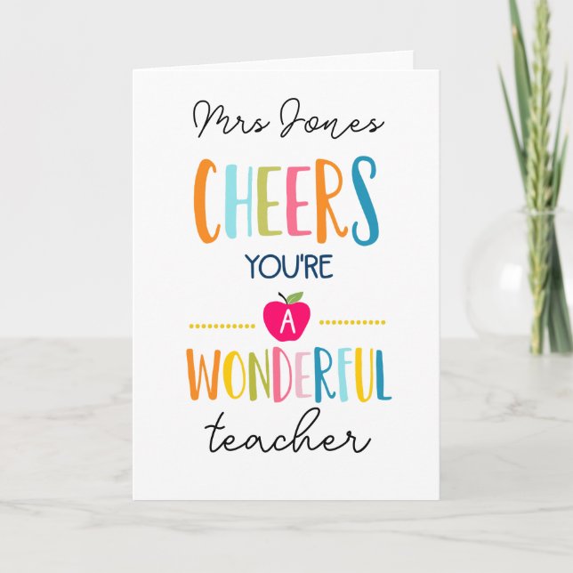 Cheer! You're a Wonderful Teacher – Appreciation C Card (Front)