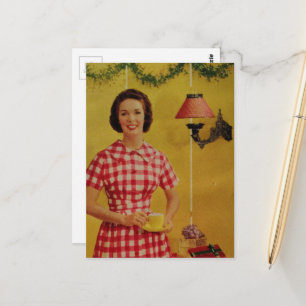 Cheerful 1950s era Christmas Lady Postcard