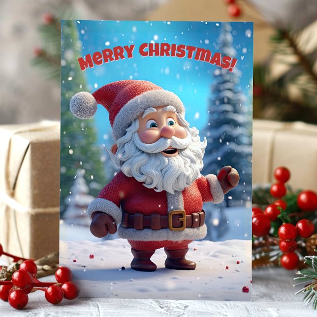 Cheerful 3D Santa Claus Merry Christmas Holiday Card (Creator Uploaded)