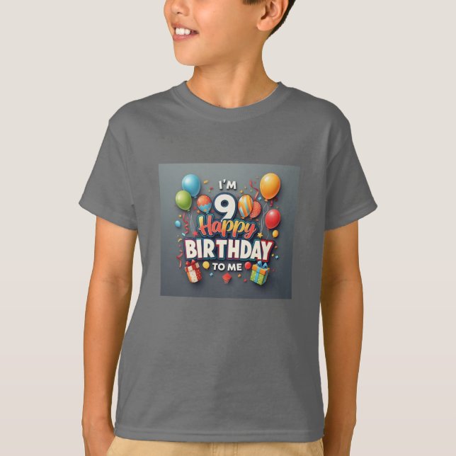Cheerful 9th Birthday Celebration Boys' T-Shirt (Front)