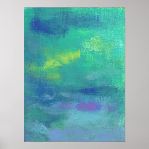 Cheerful Abstract in Aqua Greens and Blues Poster