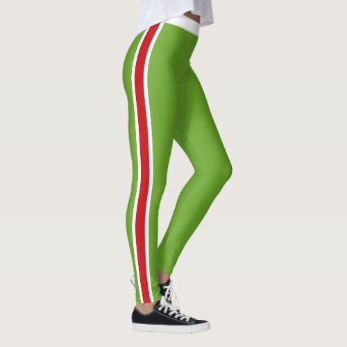 Cheerful and Festive Red White and Green Leggings