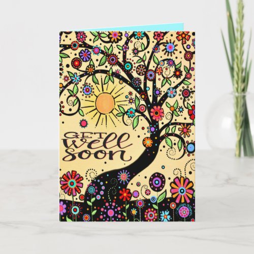 Cheerful and Happy Get Well Soon Whimsical Tree Card