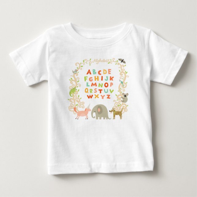 Cheerful Animals And Alphabet Baby T-Shirt (Front)