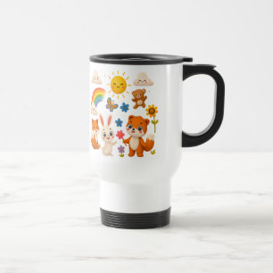 Cheerful Animals and Rainbow Travel Mug