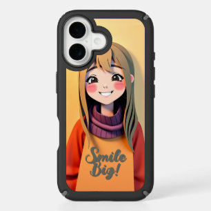 Cheerful Anime Girl Smiling with Personalized Text iPhone 16 Case