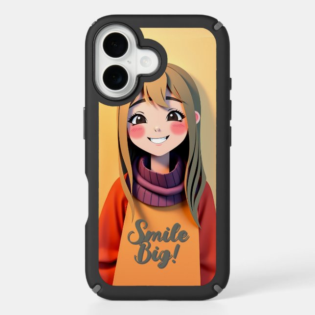 Cheerful Anime Girl Smiling with Personalized Text Speck iPhone Case (Front)
