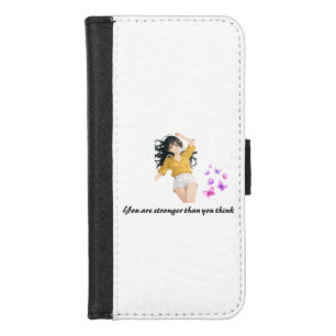 Cheerful Anime Girl with Butterflies Positive Quot iPhone 8/7 Wallet Case