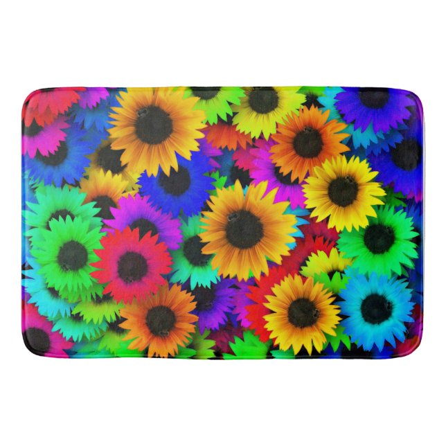 Cheerful Array of Colorful Sunflowers Bath Mat (Front)