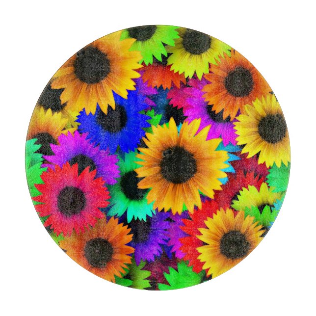 Cheerful Array of Colorful Sunflowers Cutting Board (Front)