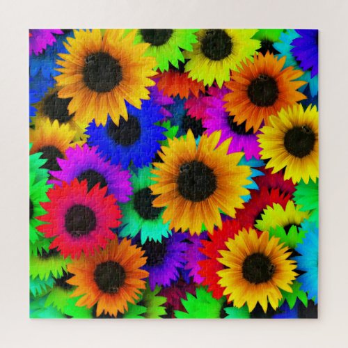 Cheerful Array of Colorful Sunflowers Jigsaw Puzzle