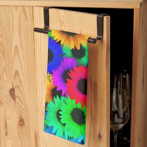 Cheerful Array of Colorful Sunflowers Kitchen Towel