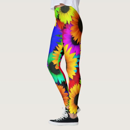 Cheerful Array of Colorful Sunflowers Leggings