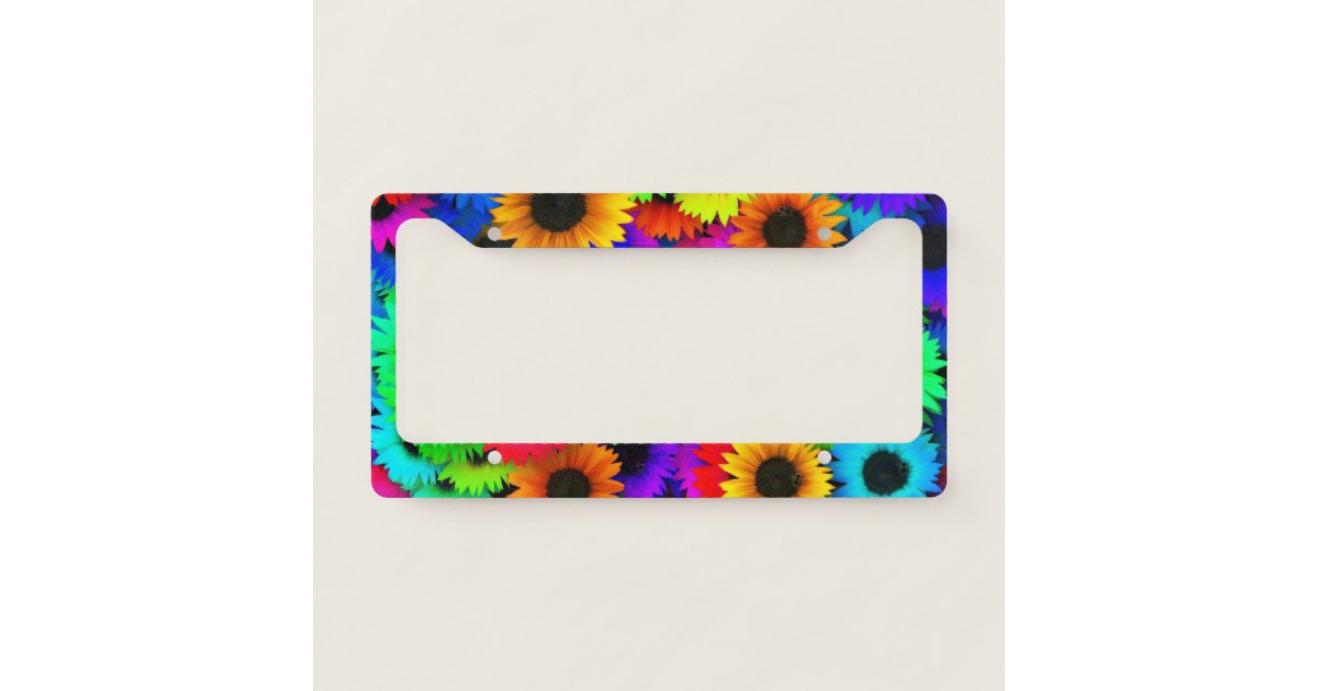 Cheerful Array of Colorful Sunflowers License Plate Frame | Zazzle
