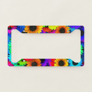Cheerful Array of Colorful Sunflowers License Plate Frame
