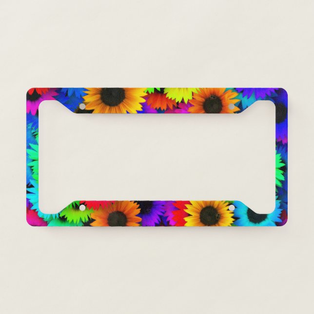 Cheerful Array of Colorful Sunflowers License Plate Frame (Front)