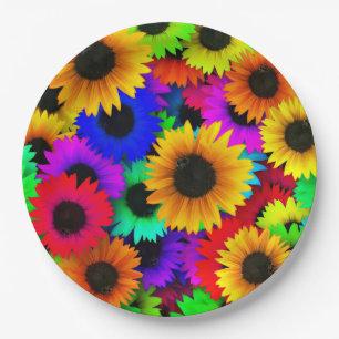 Cheerful Array of Colorful Sunflowers Paper Plates